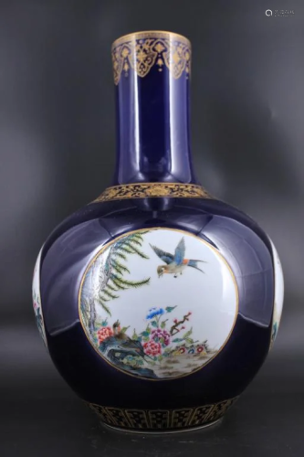 Extra Large Qing Famille Rose Boubous Bird Vase