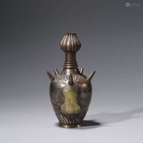 A CHINESE SILVER GILDING LOTUS VASE