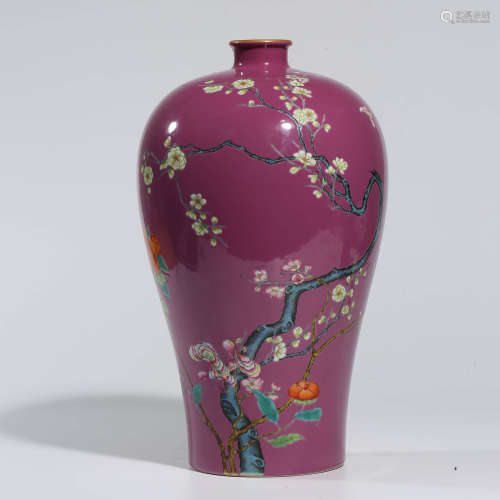 A CHINESE FAMILLE ROSE PORCELAIN PLUM BLOSSOM VASE,MEI PING MARKED YONG ZHENG