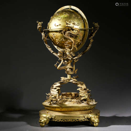 A CHINESE SILVER GILDING CELESTIAL SPHERE