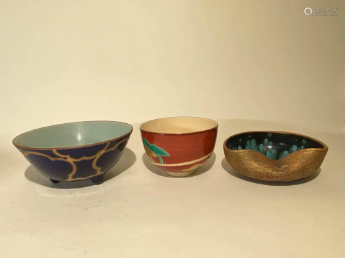 Group of Three Japanese Studio Porcelain Bowl with