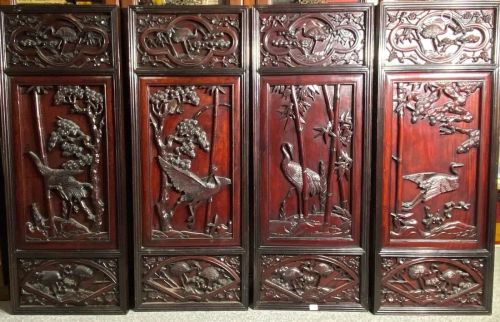 Chinese Hardwood Panel - Set of Four