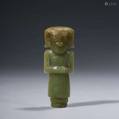 AN ARCHIASTIC CHINESE YELLOW JADE FIGURE