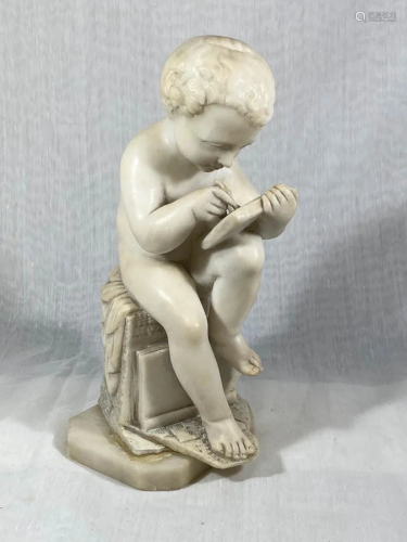 Italian Carved Alabaster Seated Boy