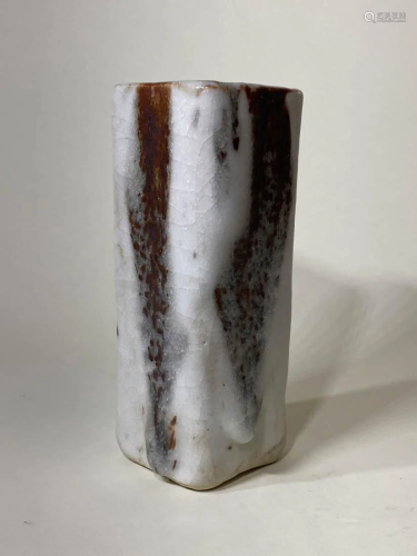 Japanese Shino Glazed Studio Pottery Square Vase