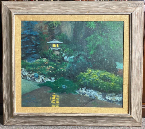 Japanese Garden Scene Oil Painting on Canvas