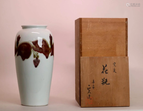 Japanese Studio Porcelain Vase - Copper Red Floral