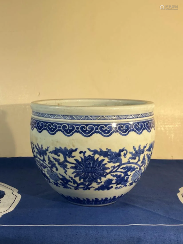 Chinese Blue White Porcelain Fish Bowl - Lotus