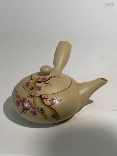 Japanese Teapot with Plum Scene - Signed