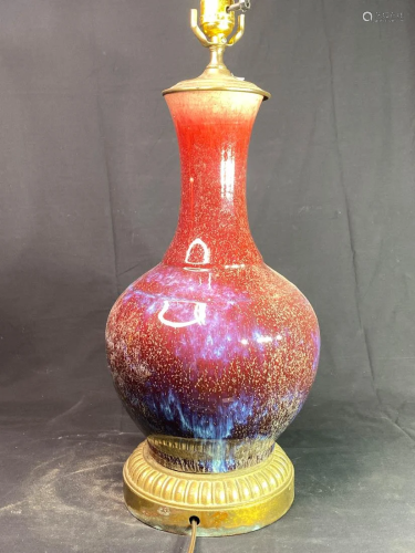Chinese Flambe Porcelain Lamp Vase
