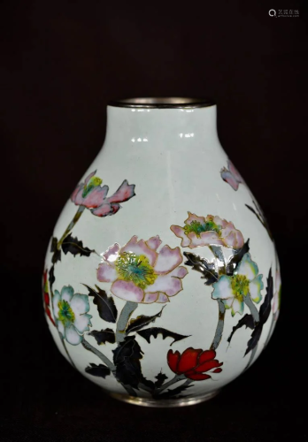 Japanese Cloisonne Enamle Vase - Peony - Signed