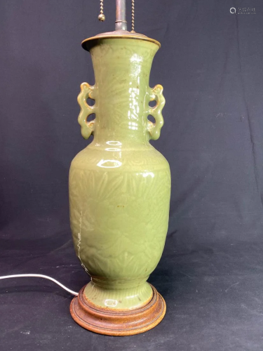 Chinese Celadon Porcelain Lamp Vase