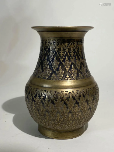 Mid Eastern Nepalese Asian Bronze Vase - Floral Vine