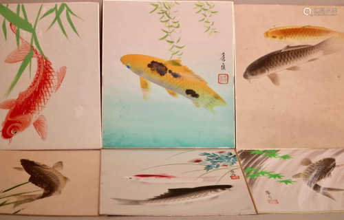 Japanese Water Color - Koi - Group of Six