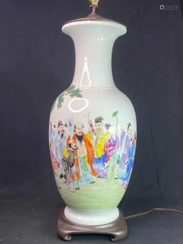 Large Chinese Famille Rose Porcelain Vase Lamp
