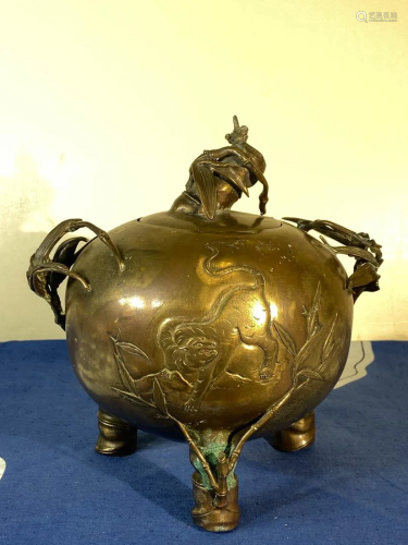 Japanese Bronze Censer - Bird and Tiger