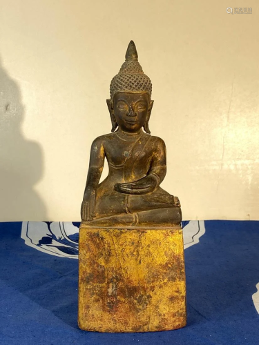 Burmese Carved Wood Buddha with Gold Lacquer