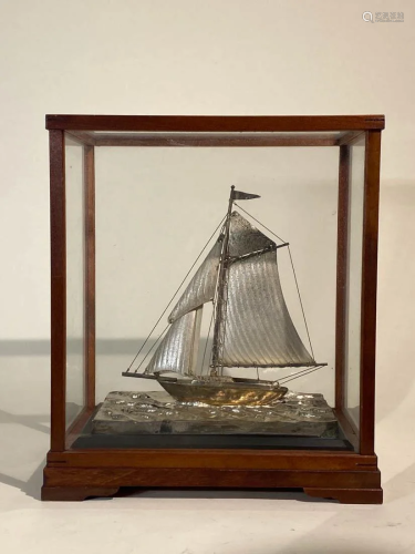 Japanese Silver Sail Boat in Showcase