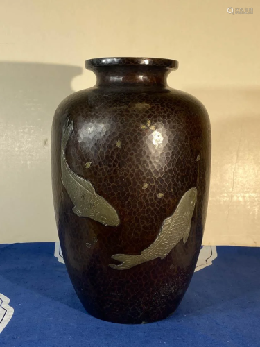Japanese Mixed Metal Bronze Vase - Koi