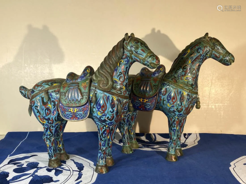 Pair Chinese Cloisonne Horses