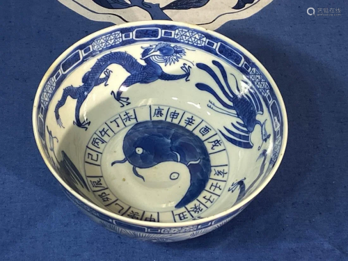 Chinese Blue White Porcelain Bowl - Yin Yang