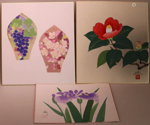 Three Japanese Water Color - Modern Floral