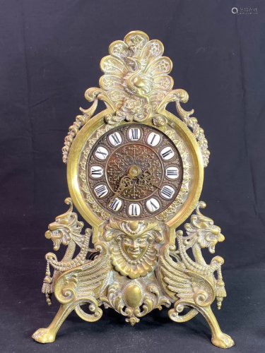 Brass Clock with Dragon and Face