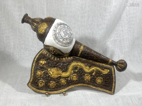 Fancy Tibet Gilt Copper Concha Ritual Ceremonial Object