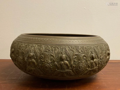 Antique Indian Bronze Bowl with Diety