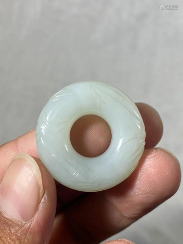 Chinese Carved White Jade Ring - Bamboo