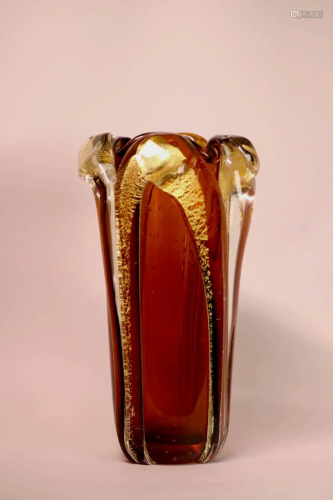 Italy Murano Glass Vase - Gold Flake
