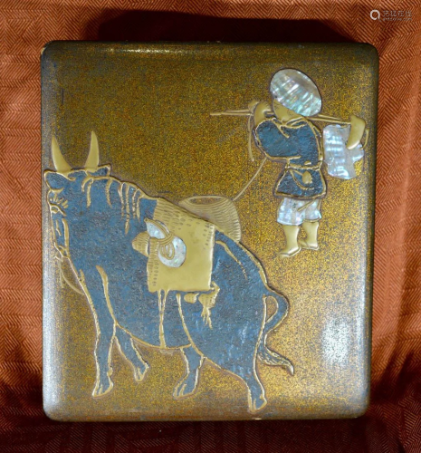 Japanese lacquer Writing Box - Boy with Ox