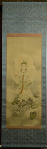 Japanese Water Color Scroll Painting - Kuanyin on