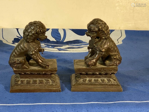 Pair Chinese Bronze Foolion Paper Weight