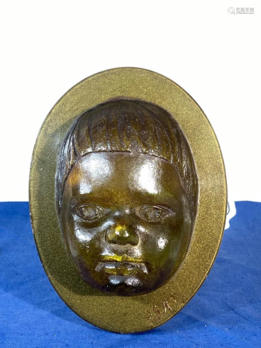 Mid Centry Modern Sculpture of a Boy Face - Signed