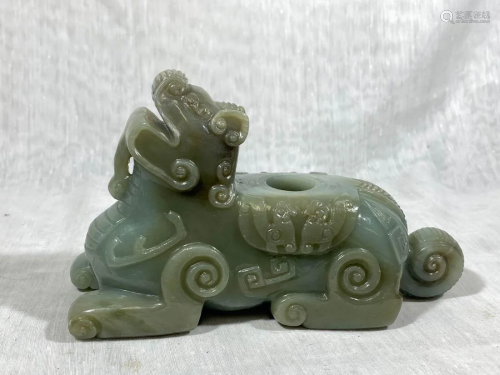 Chinese Celadon Jade Beast of Archaic Form