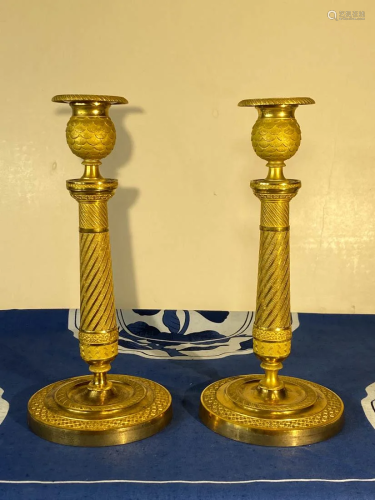 Pair of Charkes X Gilt Bronze Candle Holder