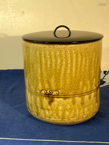 Japanese Ceramic Tea Jar with Lacquer Cover