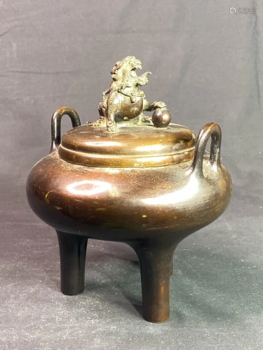 Chinese Bronze Censer with Foodog Finial