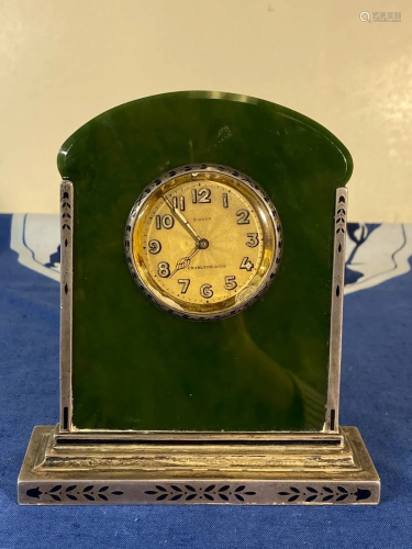 Fine Spinach Jade and Sternling Silver 8 Days Clock