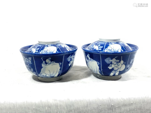 Nice Pair of Japanese Blue White Porcelain Covered Bowl