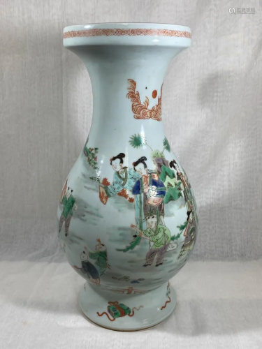 Chinese Famille Verte Porcelain Vase - Warrior Scene