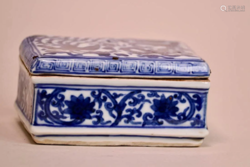 Japanese Blue White Porcelain Box with Dragon