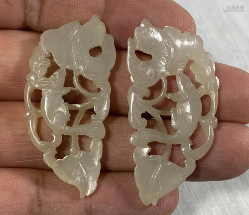 Pair Chinese White Jade Palques - Floral