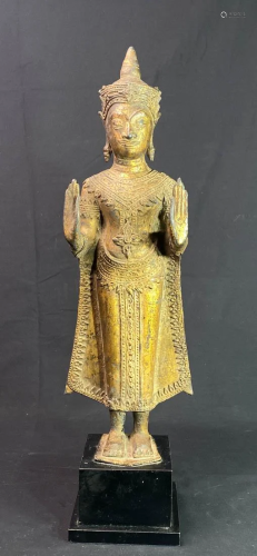 Antique Thai Bronze Buddha with Gold Lacquer