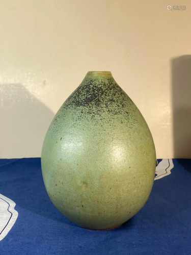 Japanese Studio Pottery Vase with Green Speckle Glaze