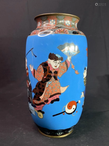 Japanese Cloisonne Vase with Boy Scene