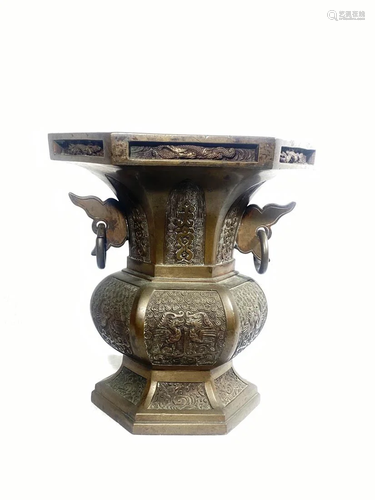 Japanese Hexagonal Bronze Vase