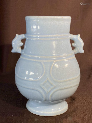Chinese Blue Monochrome Crackle Glazed Porcelain Vase