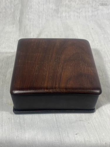 Chinese Square Duan Inkstone with Rosewood Cover